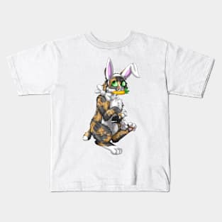 Bobtail BunnyCat: Tortie-Tabby (White) Kids T-Shirt